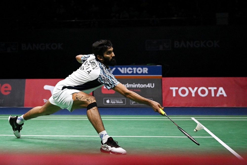 Indiau00e2u20acu2122s Kidambi Srikanth hits a return against Indonesiau00e2u20acu2122s Jonatan Christie during the menu00e2u20acu2122s finals of the Thomas and Uber Cup badminton tournament in Bangkok May 15, 2022. u00e2u20acu201d AFP pic