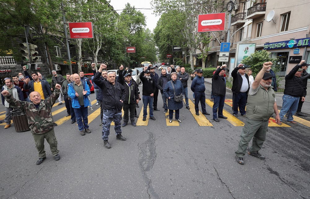 Protesters block a street during an anti-government demonstration in Yerevan, Armenia May 3, 2022. u00e2u20acu2022 Hayk Baghdasaryan/Photolure via Reuters