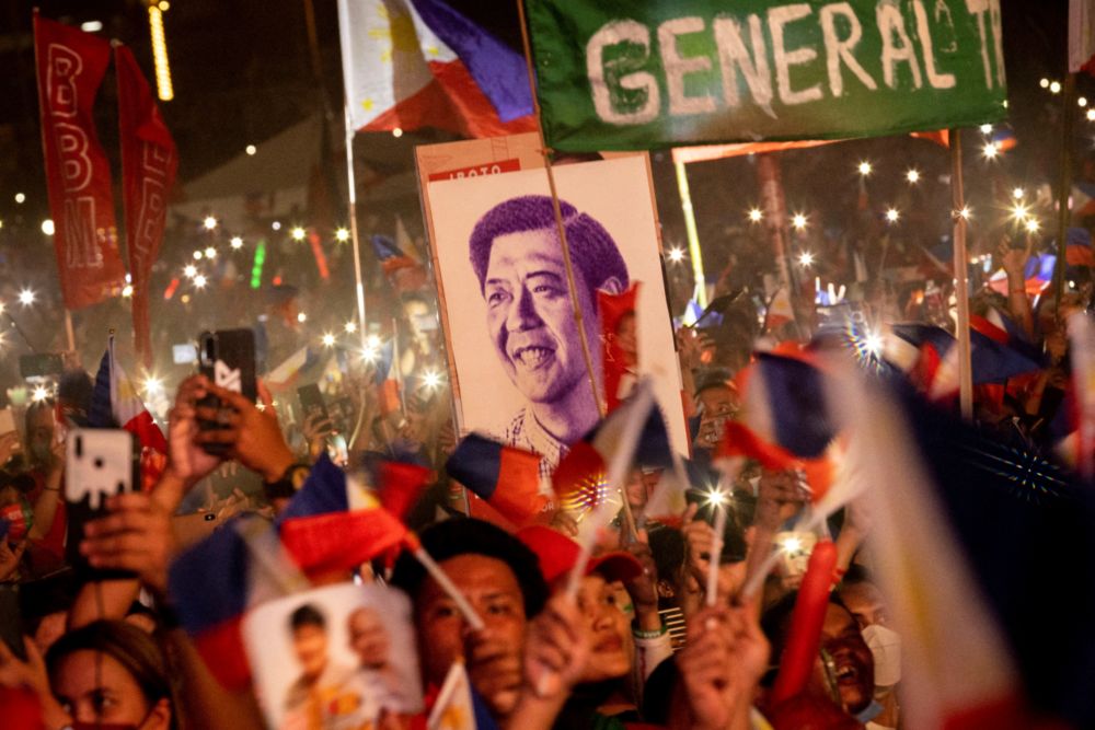 A portrait of Ferdinand u00e2u20acu02dcBongbongu00e2u20acu2122 Marcos Jr, the son and namesake of the late Philippine dictator, is seen during the presidential candidate's final campaign rally, in Paranaque City, Metro Manila, May 7, 2022. u00e2u20acu201d Reuters pic