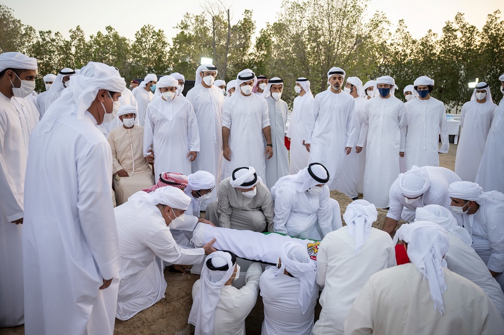 Abu Dhabi's Crown Prince Mohammed bin Zayed Al Nahyan attends the burial of UAE President Sheikh Khalifa bin Zayed Al Nahyan, at Al Bateen cemetery in Abu Dhabi May 13, 2022. u00e2u20acu2022 Ministry of Presidential Affairs/Handout via Reuters