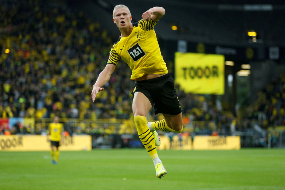 Borussia Dortmundu00e2u20acu2122s Erling Braut Haaland celebrates scoring their second goal against FC Union Berlin at Signal Iduna Park, Dortmund, Germany, September 19, 2021. u00e2u20acu201d Reuters pic 