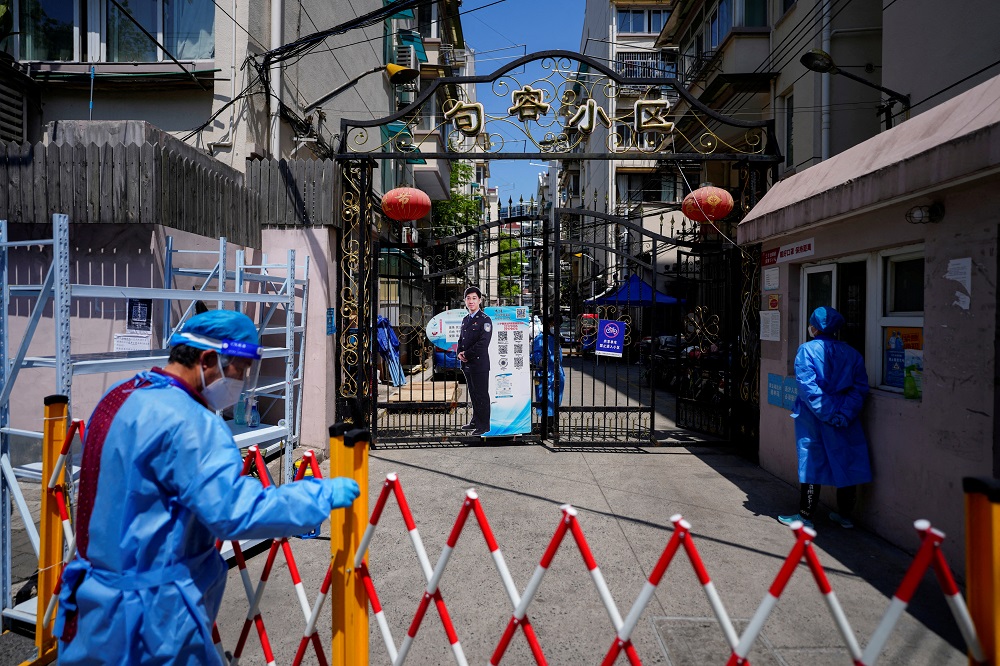 The closed entrance of a residential area is pictured during lockdown amid the Covid-19 pandemic, in Shanghai, China May 5, 2022. u00e2u20acu2022 Reuters file pic