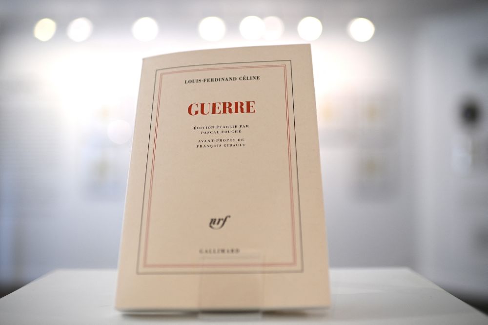 A picture taken on May 3, 2022 shows a copy of French writer Louis-Ferdinand Celine's novel u00e2u20acu02dcGuerreu00e2u20acu2122 (War) at the Gallimard gallery in Paris. u00e2u20acu201d AFP pic