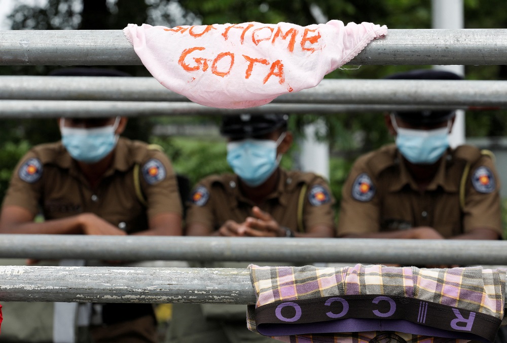 Underwears are placed by protesters during the trade unions' nationwide Harthal, a peaceful protest, demanding the resignation of President Gotabaya Rajapaksa and his cabinet in Colombo, Sri Lanka, May 6, 2022. u00e2u20acu2022 Reuters pic