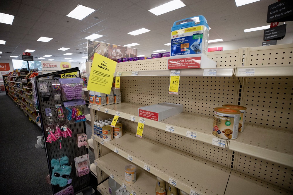 Empty shelves show a shortage of baby formula at CVS in San Antonio, Texas May 10, 2022. u00e2u20acu2022 Reuters pic