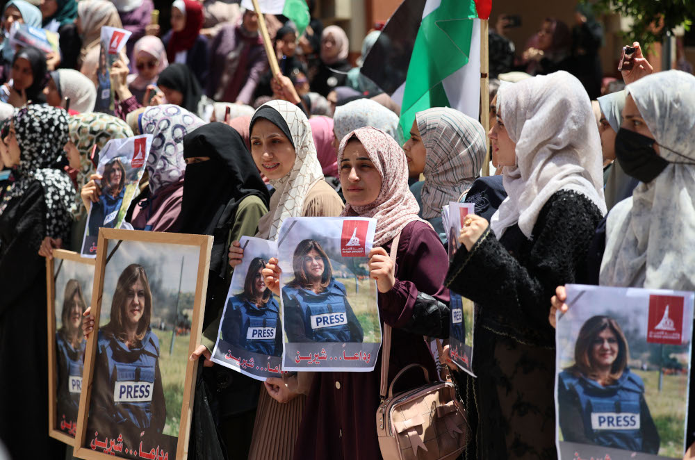 Palestinians take part in a demonstration following the death of veteran Al-Jazeera journalist Shireen Abu Akleh in Gaza City, May 12, 2022. u00e2u20acu201d AFP pic 