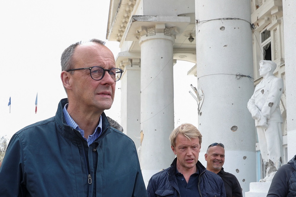 Leader of Germany's Christian Democratic Union (CDU) Friedrich Merz visits the town of Irpin, as Russia's attack on Ukraine continues, outside Kyiv, Ukraine May 3, 2022. u00e2u20acu2022 Reuters pic