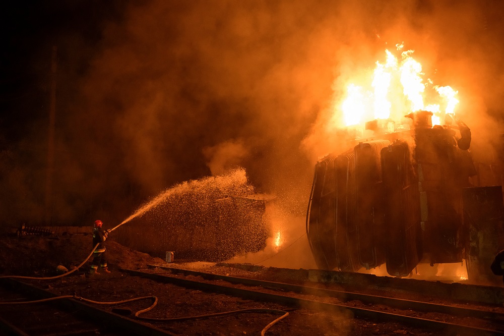 Firefighters work at a site of a power substation hit by a missile strike, as Russia's attack on Ukraine continues, in Lviv, Ukraine May 3, 2022. u00e2u20acu2022 Reuters pic