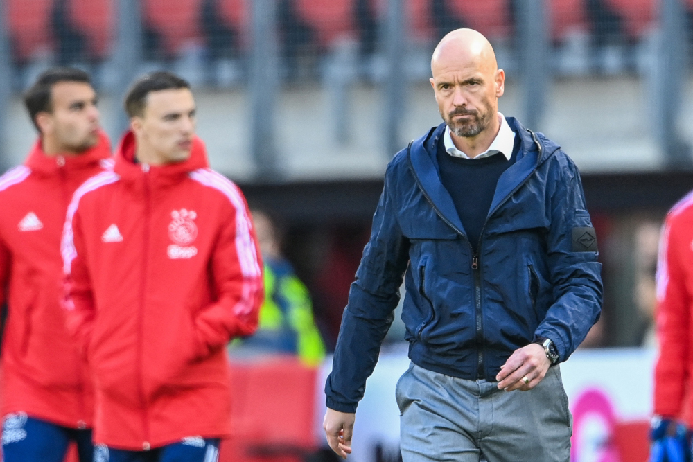 Ajax coach Erik Ten Hag walks on the pitch during the Dutch Eredivisie match between AZ Alkmaar and Ajax at the AFAS stadium in Alkmaar, May 8, 2022. u00e2u20acu201d AFP picnn