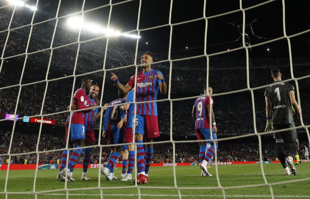 FC Barcelona's Pierre-Emerick Aubameyang celebrates scoring their third goal against Celta Vigo at Camp Nou, Barcelona May 10, 2022. u00e2u20acu201d Reuters pic