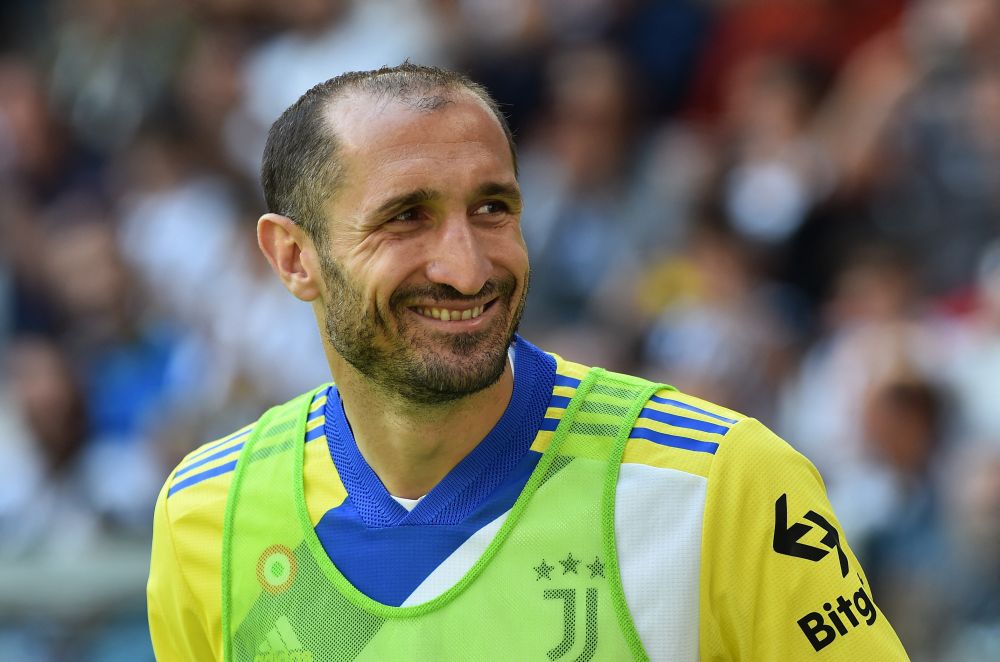 Juventus' Giorgio Chiellini warms up as a substitute during the match against Venezia at the Allianz Stadium, Turin May 1, 2022. u00e2u20acu201d Reuters pic