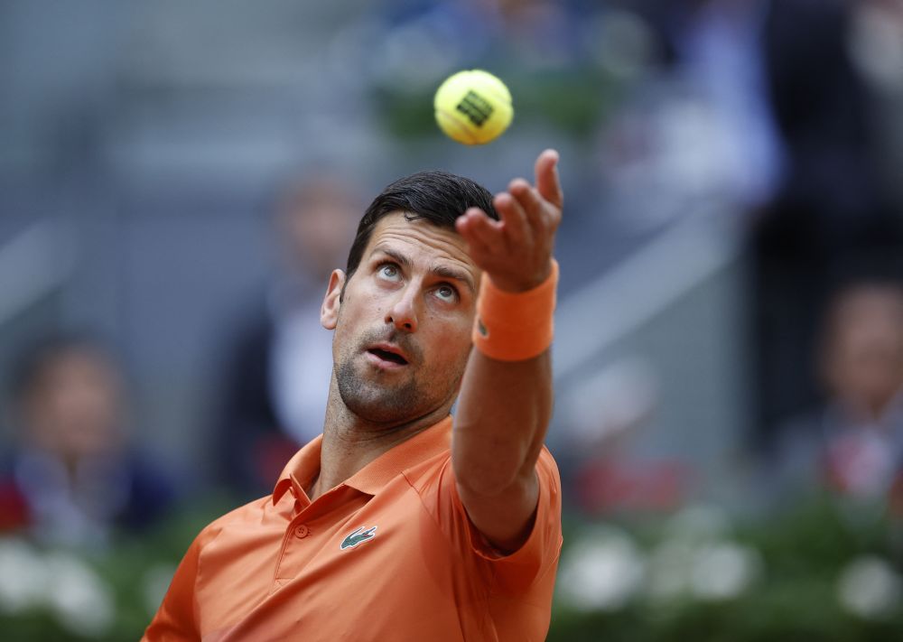 Serbia's Novak Djokovic in action during his second round match against France's Gael Monfils at Caja Magica, Madrid May 3, 2022. u00e2u20acu201d Reuters pic