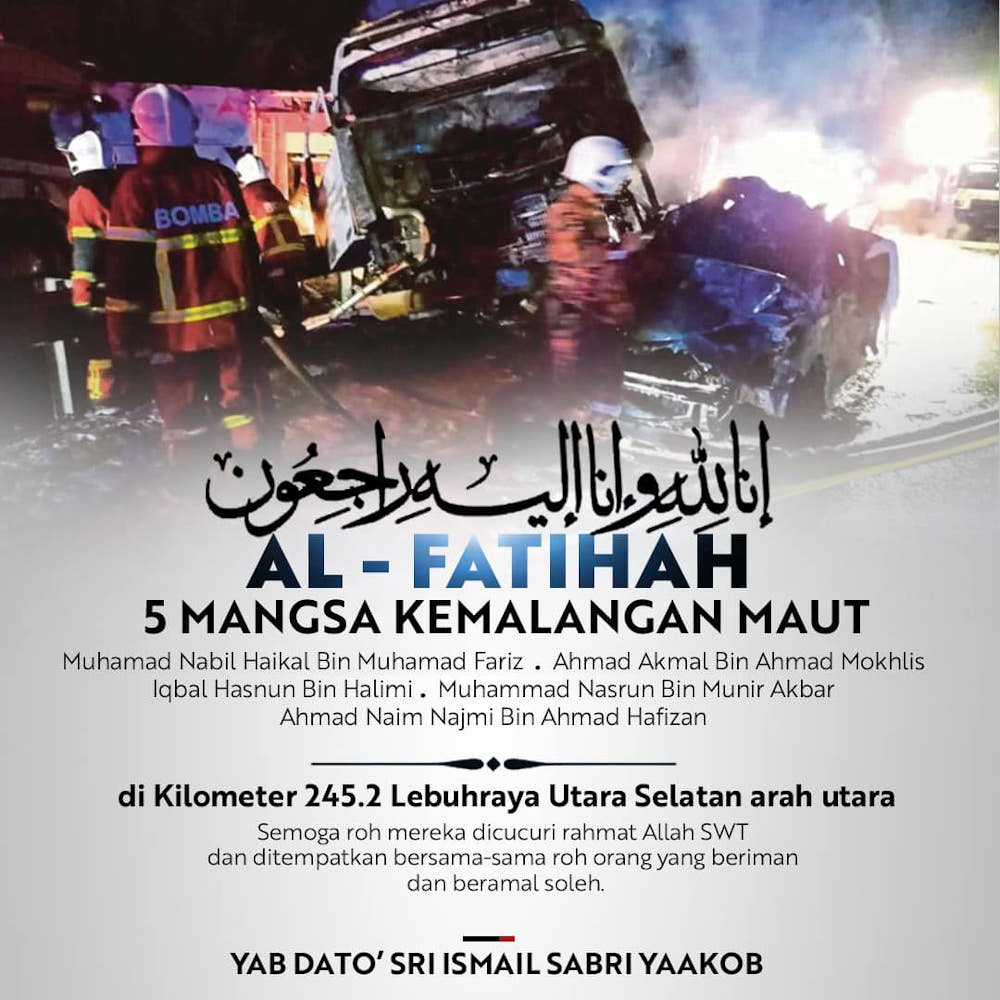 Prime Minister Datuk Seri Ismail Sabri Yaakob conveyed his condolences to the victimsu00e2u20acu2122 families and hoped that they would remain calm in this difficult time. u00e2u20acu201d Picture via Twitter/Ismail Sabri