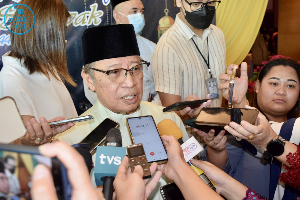 Sarawak Premier Tan Sri Abang Johari Openg speaks to the press during his Hari Raya Aidilfitri open house May 3, 2022. u00e2u20acu201d Roystein Emmor/Borneo Post pic