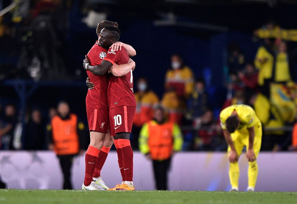 nLiverpool's Sadio Mane celebrates after the match against Villarreal with James Milner at Estadio de la Ceramica, Villarreal May 3, 2022. u00e2u20acu201d Reuters picnn
