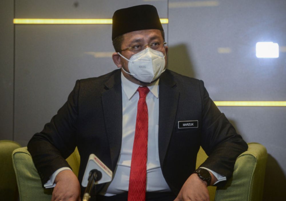 Deputy Minister in the Prime Ministeru00e2u20acu2122s Department (Religious Affairs) Datuk Ahmad Marzuk Shaary speaking at a press conference at Menara Tabung Haji, March 22, 2022. u00e2u20acu201d Bernama file pic