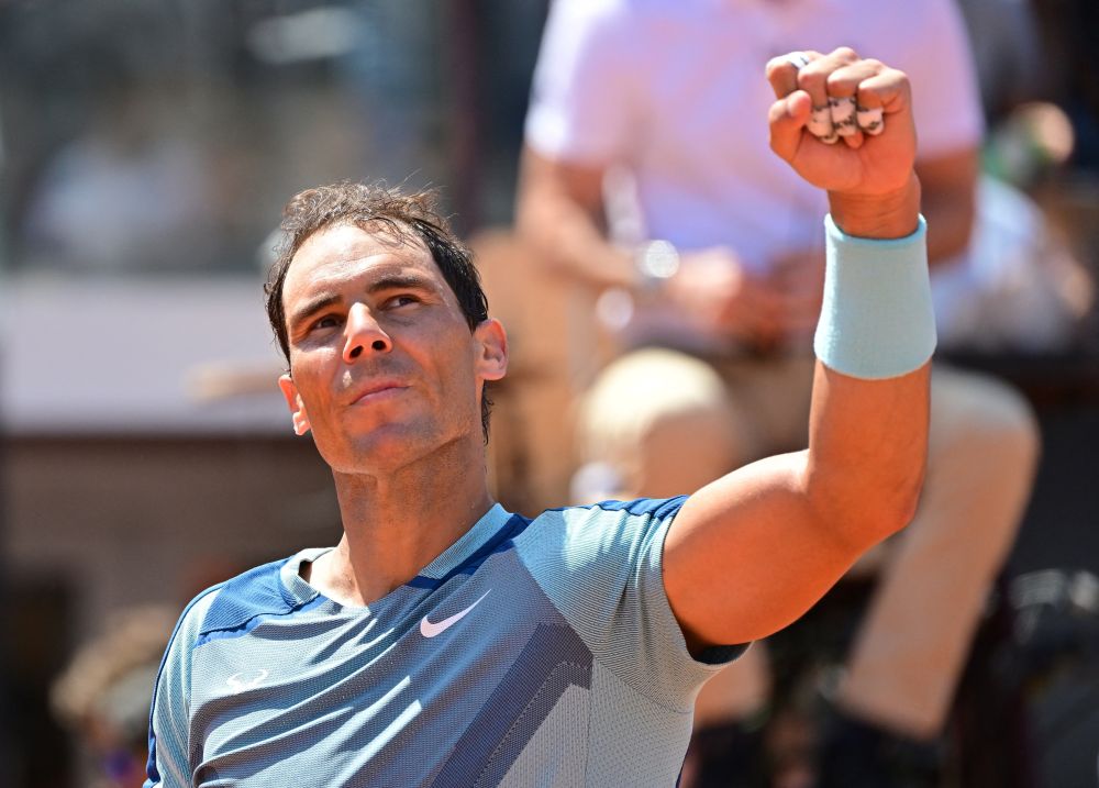 Spain's Rafael Nadal celebrates winning his second round match against John Isner of the US at Foro Italico, Rome May 11, 2022. u00e2u20acu201d Reuters pic