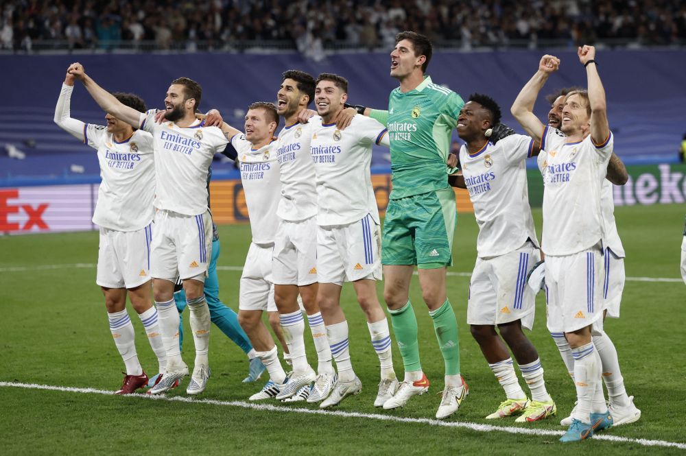 Real Madrid players celebrate reaching the Champions League final after the match against Manchester City at Santiago Bernabeu, Madrid May 4, 2022. u00e2u20acu201d Reuters pic 