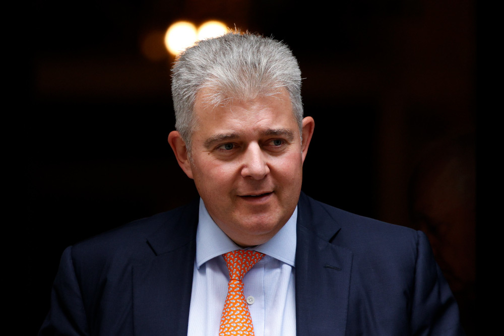 British Secretary of State for Northern Ireland Brandon Lewis, Conservative Party MP for Great Yarmouth, leaves 10 Downing Street in London August 18, 2021. u00e2u20acu201d David Cliff/NurPhoto pic via Reuters