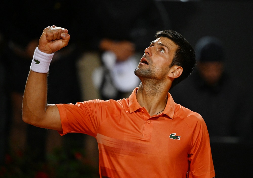 Serbia's Novak Djokovic celebrates winning his quarter final match against Canada's Felix Auger Aliassime in Rome May 13, 2022. u00e2u20acu2022 Reuters pic