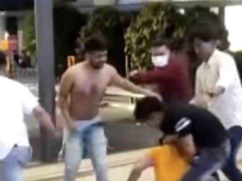 In a video posted on the singapore_incidents Instagram account, at least five men are seen beating up a man in a yellow T-shirt before a separate group of men runs from the scene. u00e2u20acu2022 Picture via Instagram/singapore_incidents