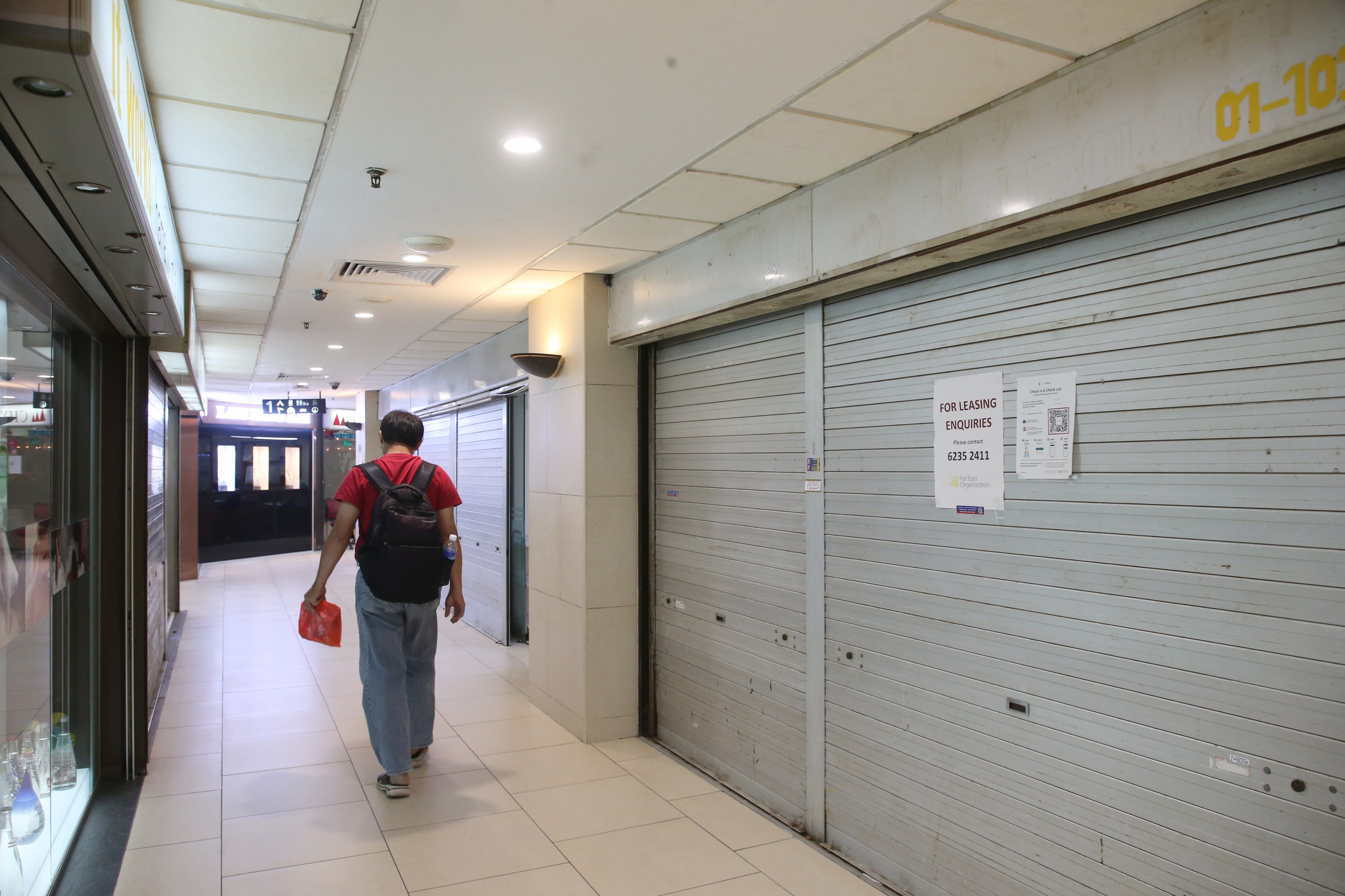 A view of shuttered shop spaces in Lucky Plaza mall on Orchard Road. u00e2u20acu201d TODAY pic