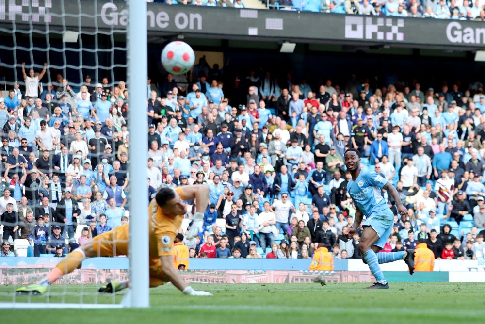 Manchester City's Raheem Sterling scores their fifth goal against Newcastle United at Etihad Stadium, Manchester May 8, 2022. u00e2u20acu201d Reuters pic