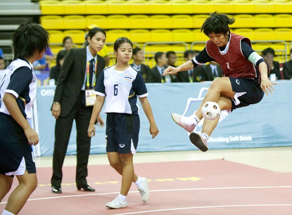 Chinlone was first contested at the last SEA Games, hosted by Myanmar last year, where they dominated the event with six gold medals. u00e2u20acu201d AFP pic