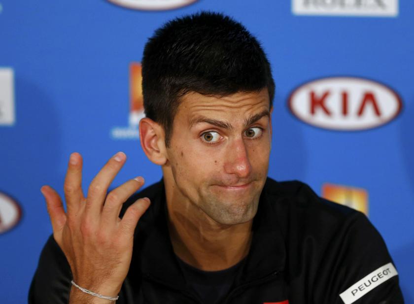 Novak Djokovic of Serbia reacts during a news conference after losing his men's singles quarter-final tennis match against Stanislas Wawrinka of Switzerland at the Australian Open 2014 tennis tournament in Melbourne January 21, 2014. u00e2u20acu201d Reuters pic