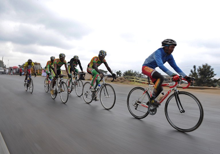 Kenyan cyclists from Kiambu, a village in the north of Nairobi where 2013 Tour de France participant Chris Froome started his riding career, ride on July 21, 2013. u00e2u20acu201d AFP pic