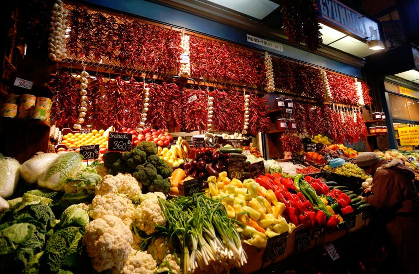 Hungary's trademark dried red peppers adorn a vegetable stand in the Great Market Hall in Budapest November 20, 2013. — Reuters pic