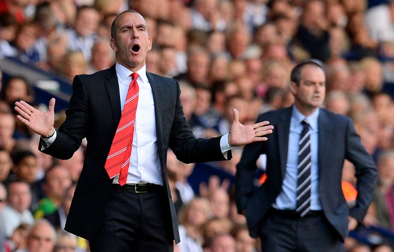 Sunderland manager Paolo Di Canio (left) reacts during the English Premier League football match between West Bromwich Albion and Sunderland at The Hawthorns in West Bromwich, central England, on September 21, 2013. u00e2u20acu201d AFP pic
