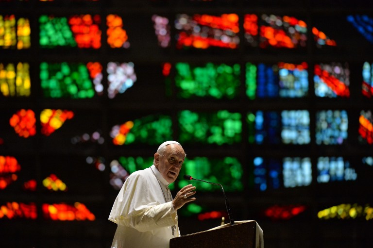 Pope Francis delivers a speech during a visit to the Cathedral of Rio de Janeiro, on July 25, 2013. — AFP-Relaxnews pic