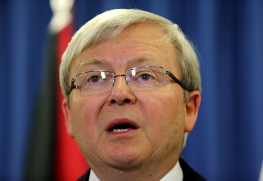 Australian Prime Minister Kevin Rudd, talks to the media after announcing a policy on asylum seekers in Brisbane on July 19, 2013. - AFP pic