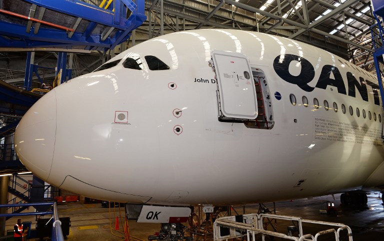  The front section of a Qantas Airline Airbus A380. Australian police restrained a man as he tried to break into the cockpit of a commercial flight en route to the Philippines. u00e2u20acu201d AFP pic