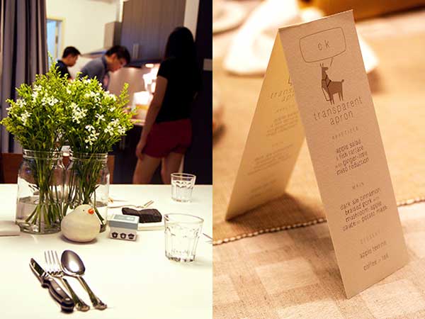 Go beyond the curtains for a behind-the-scenes peek. – Picture courtesy of Transparent Apron (left). The secret supper club menu changes with each hosted dinner. – Picture by CK Lim (right)