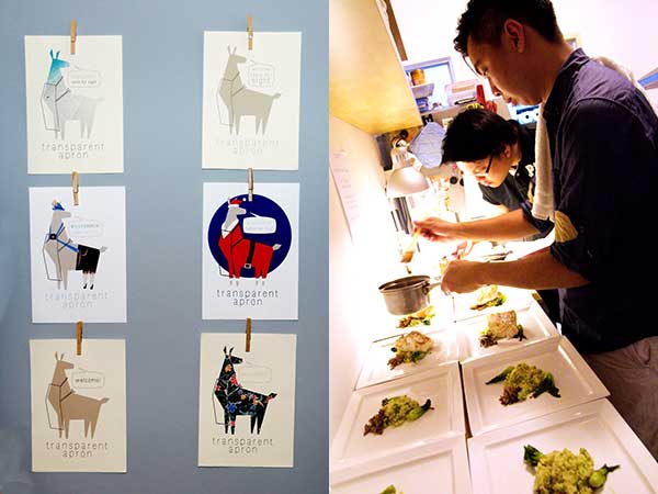 An origami-inspired llama is the Transparent Apron mascot. – Picture by Saw Siow Feng (left). Putting the final touches on the next course. – Picture courtesy of Transparent Apron (right).