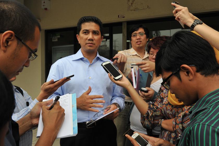 Azmin Ali speaking to reporters outside the PKR headquarters in Petaling Jaya on January 28, 2014.