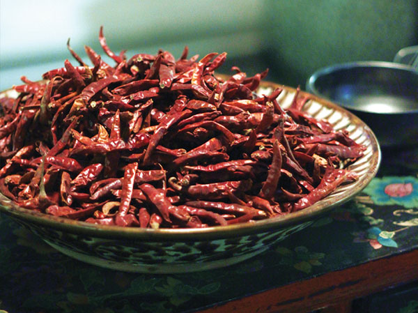 A large bowl of dried chillies greet you at the entrance of Paste Bangkok