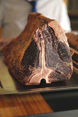 The crust characteristic of dry-aged beef.