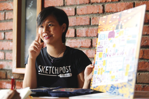 Quah usually finishes a sketch before the speaker steps off the stage