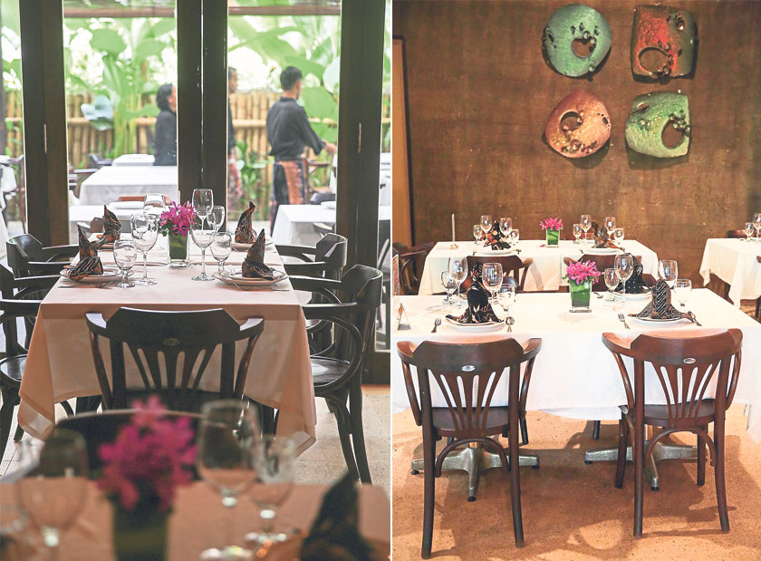 You get a choice of dining in the restaurant or catching the cool breeze out at the covered deck (left). Bijan Bar & Restaurant offers a comfortable dining atmosphere with its modern setting (right)
