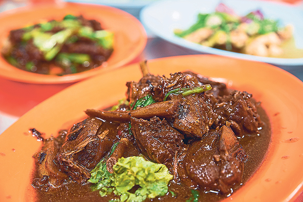 The ginger braised duck in a dark brown gravy