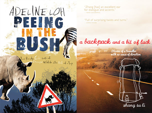 Adeline Loh’s Peeing in the Bush (left) and Zhang Su Li’s A Backpack and a Bit of Luck (right). Pictures courtesy of MPH Publishing
