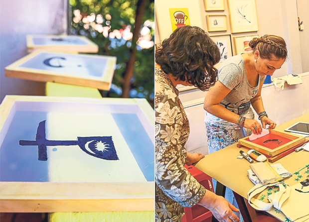 Silkscreening workshops are a regular affair at TH.Inc Academy (left). You get to have a hands-on experience during the silkscreening workshops at TH.Inc (right)