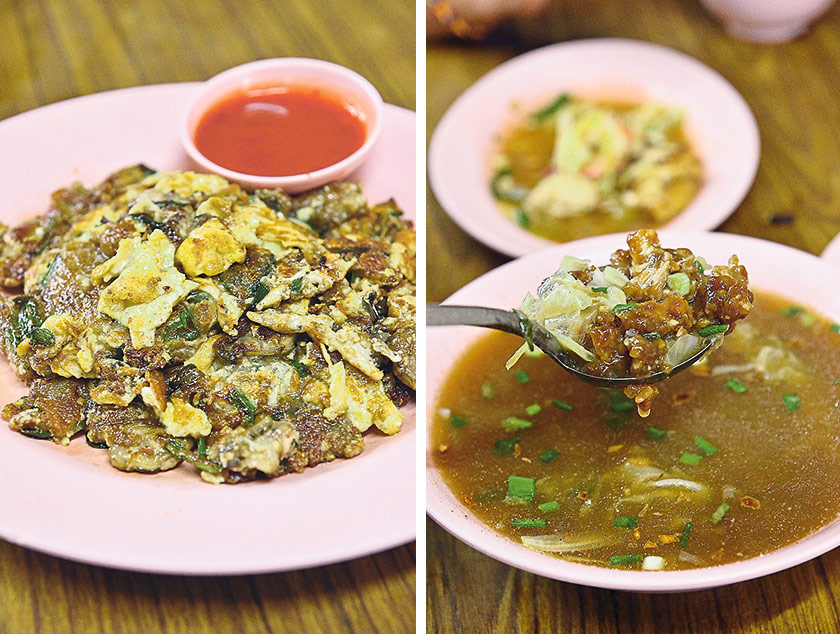 Or Chien, or oyster omelette is one of Penang’s most popular hawker food, but Ang Hoay Lor takes it up a notch with really fresh oysters, a well-seasoned egg batter and controlled use of starch (left). Bak Kee Soup is another almost lost in time Hokkien dish; incorporating smooth, starched lean pork in a wholesome broth of cabbage and a dash of pepper (right).