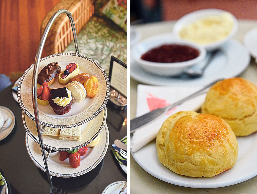 Afternoon tea at the luxurious Cameron Highland Resort is an experience not to be missed (left). Buttery scones with clotted cream and strawberry jam from The Smokehouse Hotel... just perfect (right).