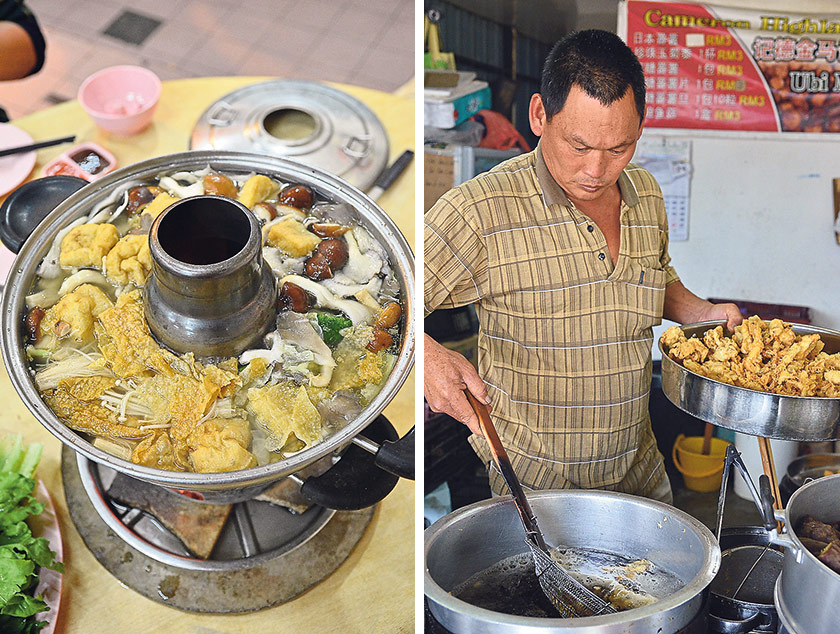 Charcoal steamboat at Cameron Organic Produce in Brinchang is one of the best places for steamboat in Cameron Highlands (left). Don’t forget to drop by for a bite of freshly fried sweet potato balls from the stall at Brinchang market while taking a break from the shopping/haggling (right)