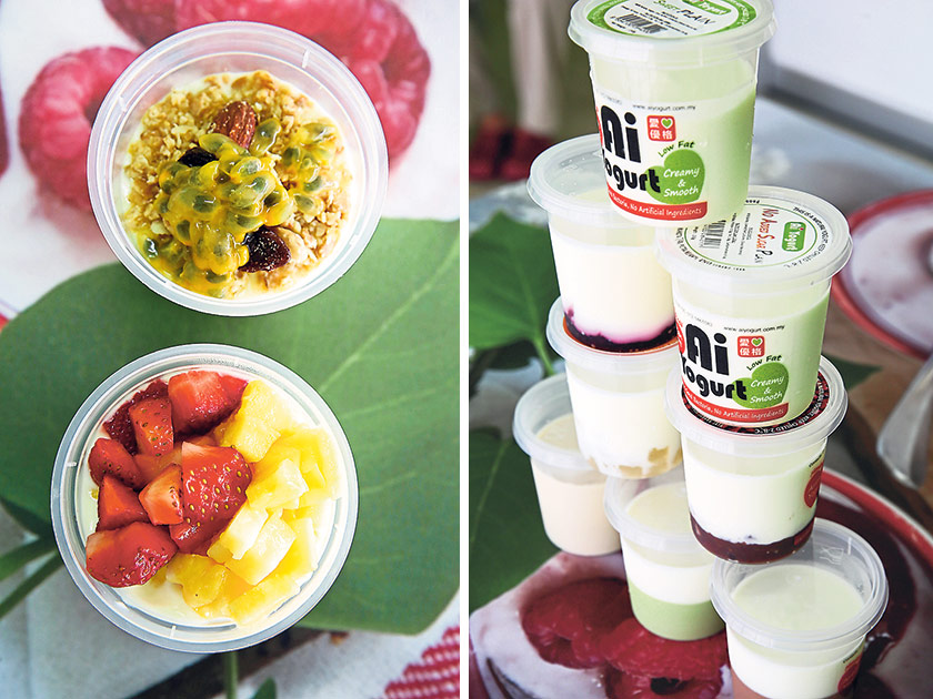 Regulars will pop by their Putra Heights outlet to indulge in their yogurts on a daily basis (left). Expect unusual yogurt flavours like honey aloe vera, red beans or even dual layers like green tea or cocoa (right)