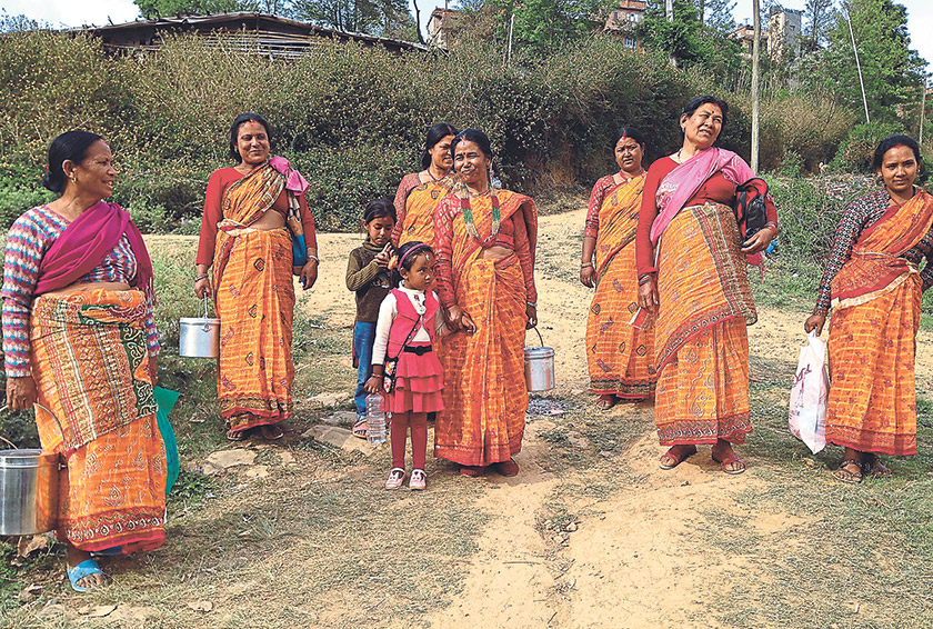 A group of ladies dressed in their traditional fineries to celebrate the Newari New Year